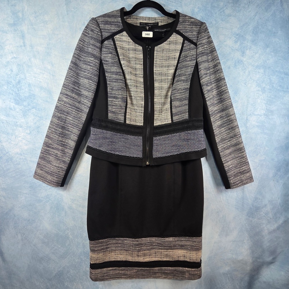 White House‎ Black Market Dress and Jacket Set Womens 10 Black Tweed Mixed Media